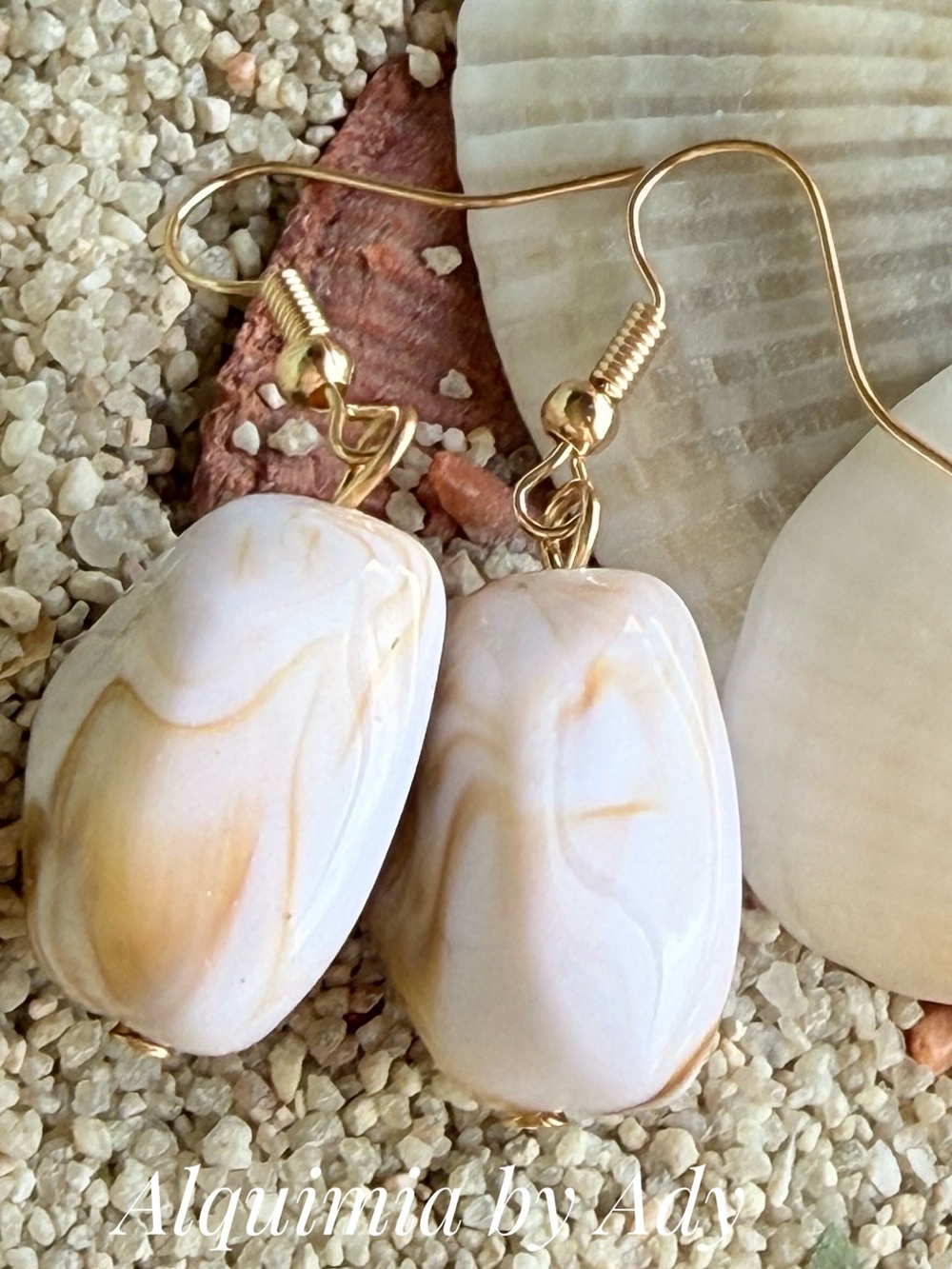 MONUMENTAL Cream and Gold Shell Drop Earrings